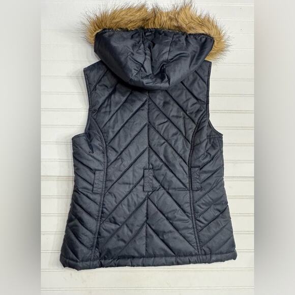 Southpole Y2K Faux Fur Black Gold Puffer Vest Zip Button Up Size Medium - Picture 6 of 6